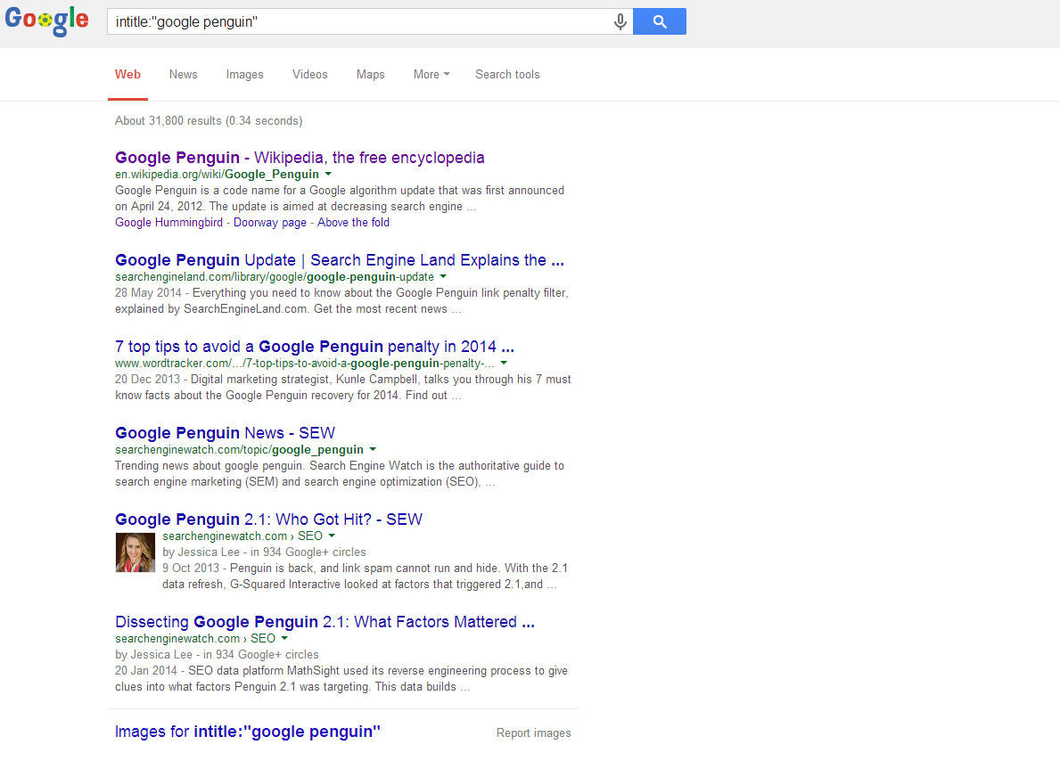 Intitle Operator in Google Search