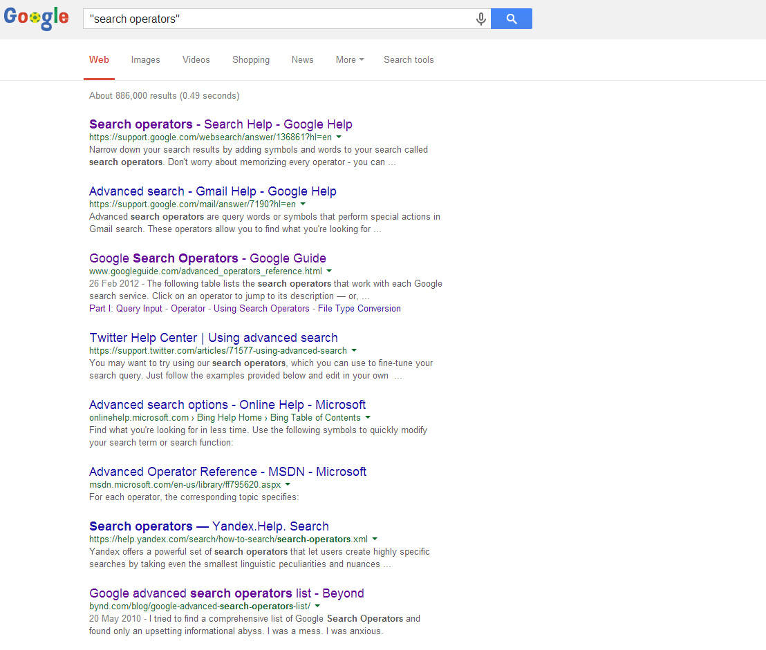 Quotation Marks Operator in Google Search